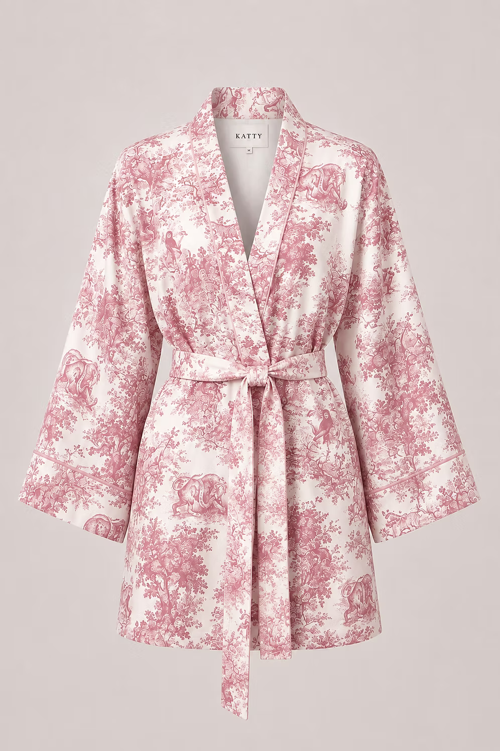 Pink Toile de Jouy Robe | Elegant Satin Bathrobe