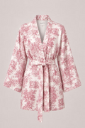 Pink Toile de Jouy Robe | Elegant Satin Bathrobe