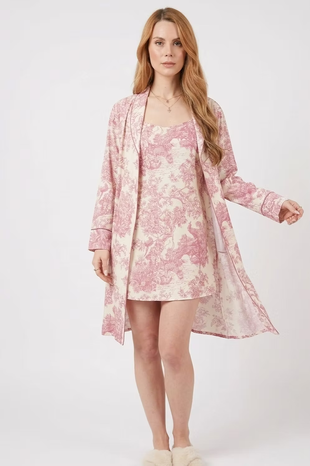 Pink Toile de Jouy Silk Short Nightgown – Slip Dress