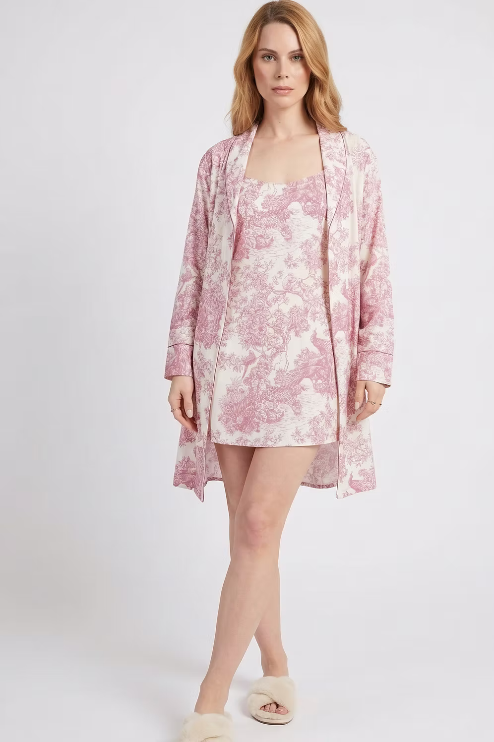 Pink Toile de Jouy Silk Short Nightgown – Slip Dress