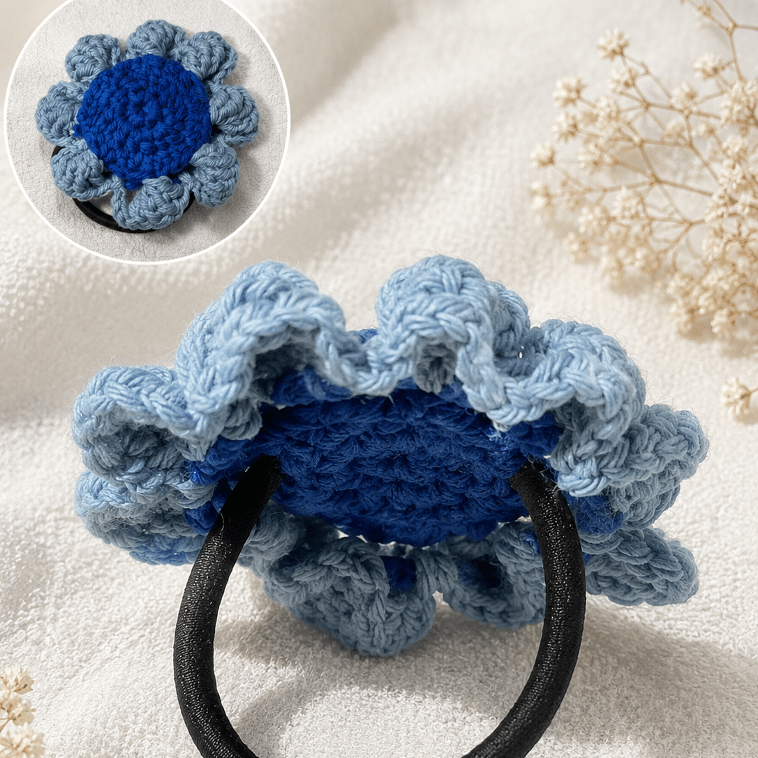 Handmade Crochet Flower Scrunchie - Zul Luz